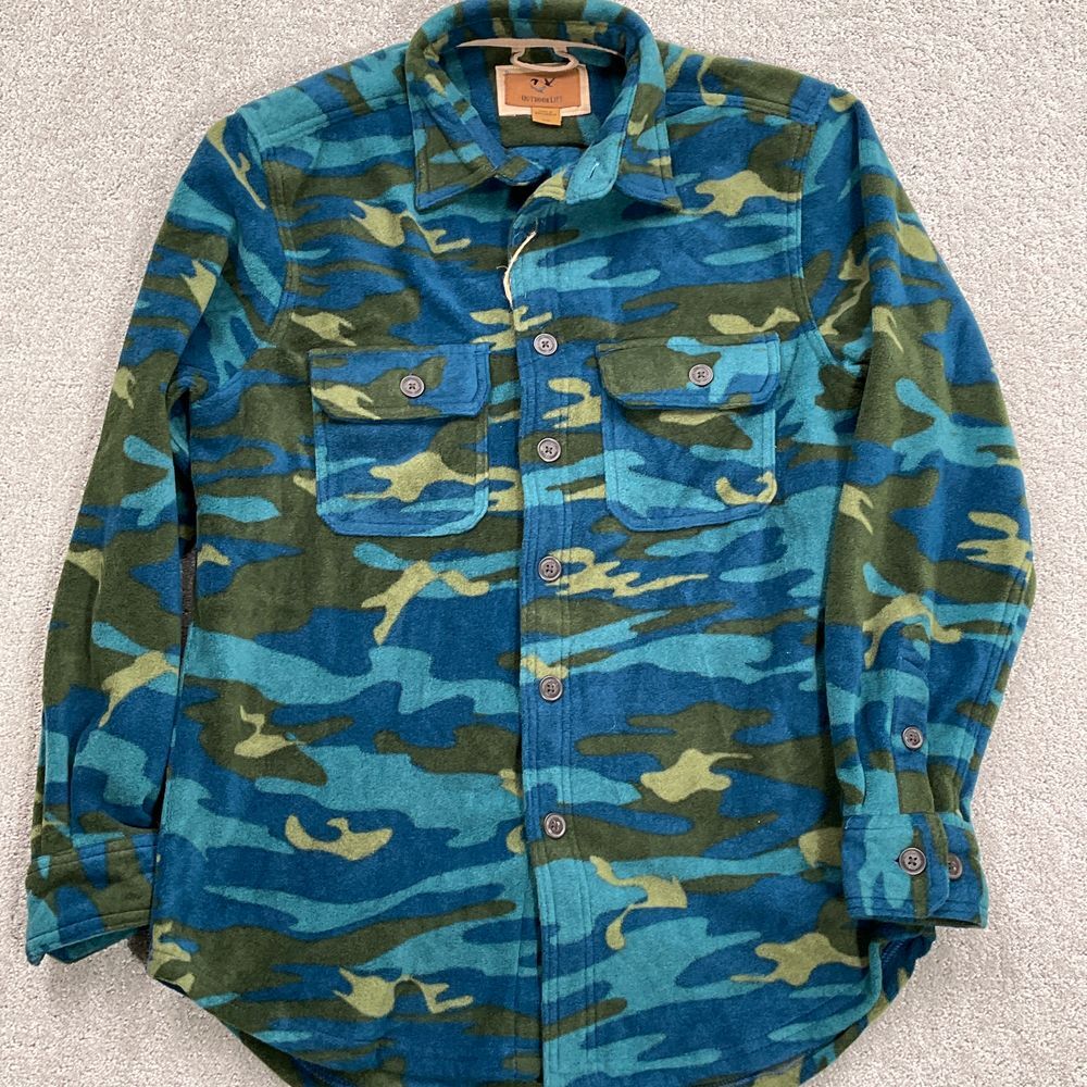 Outdoor Life Shirt Men M Blue Camo Fleece Soft Casual Military Shacket